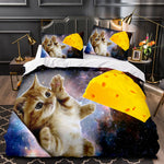 Juego de cama con diseño de astronauta y gato espacial, funda nórdica, juegos de cama