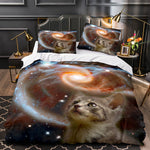 Juego de cama con diseño de astronauta y gato espacial, funda nórdica, juegos de cama