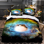 Juego de cama con diseño de astronauta y gato espacial, funda nórdica, juegos de cama