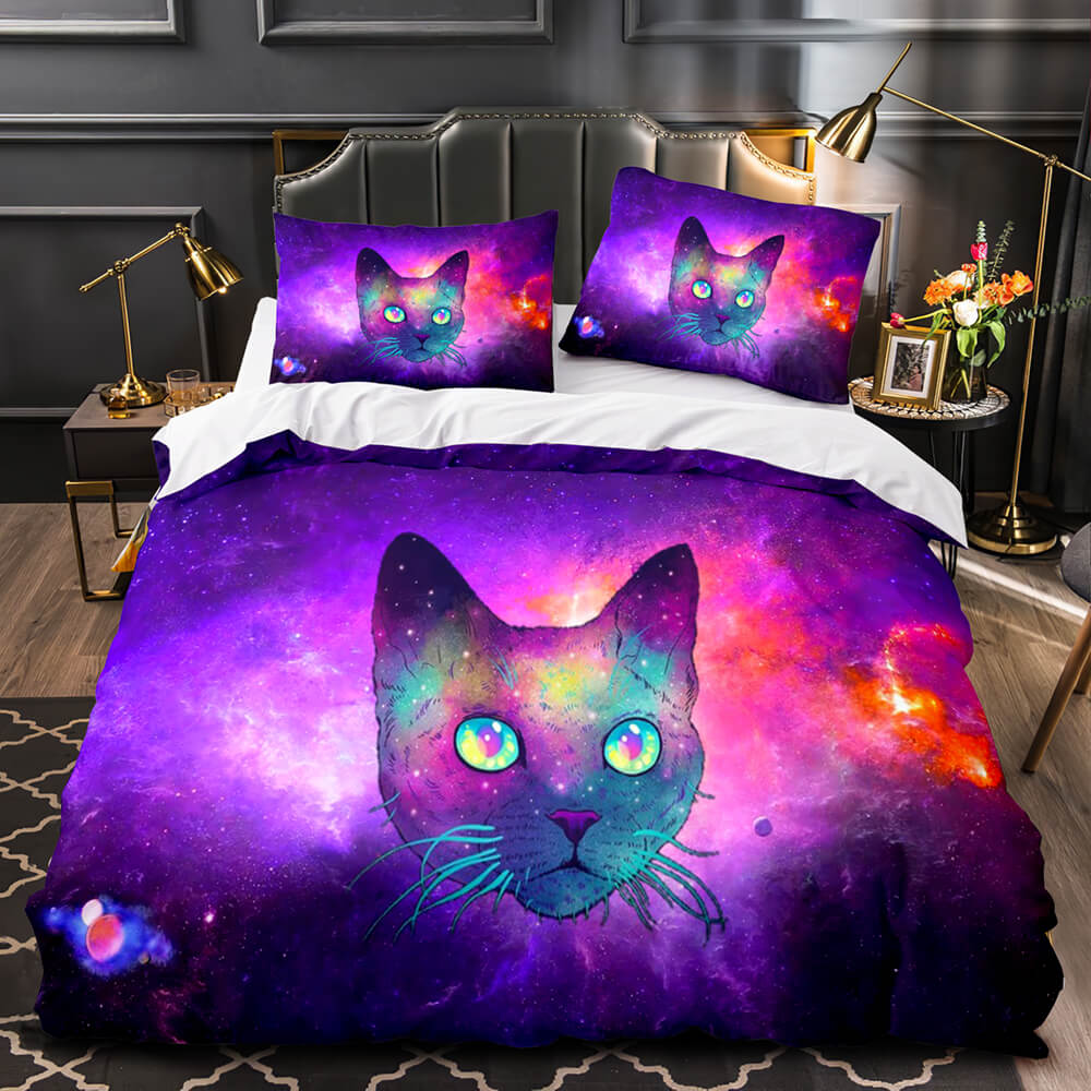 Juego de cama con diseño de astronauta y gato espacial, funda nórdica, juegos de cama