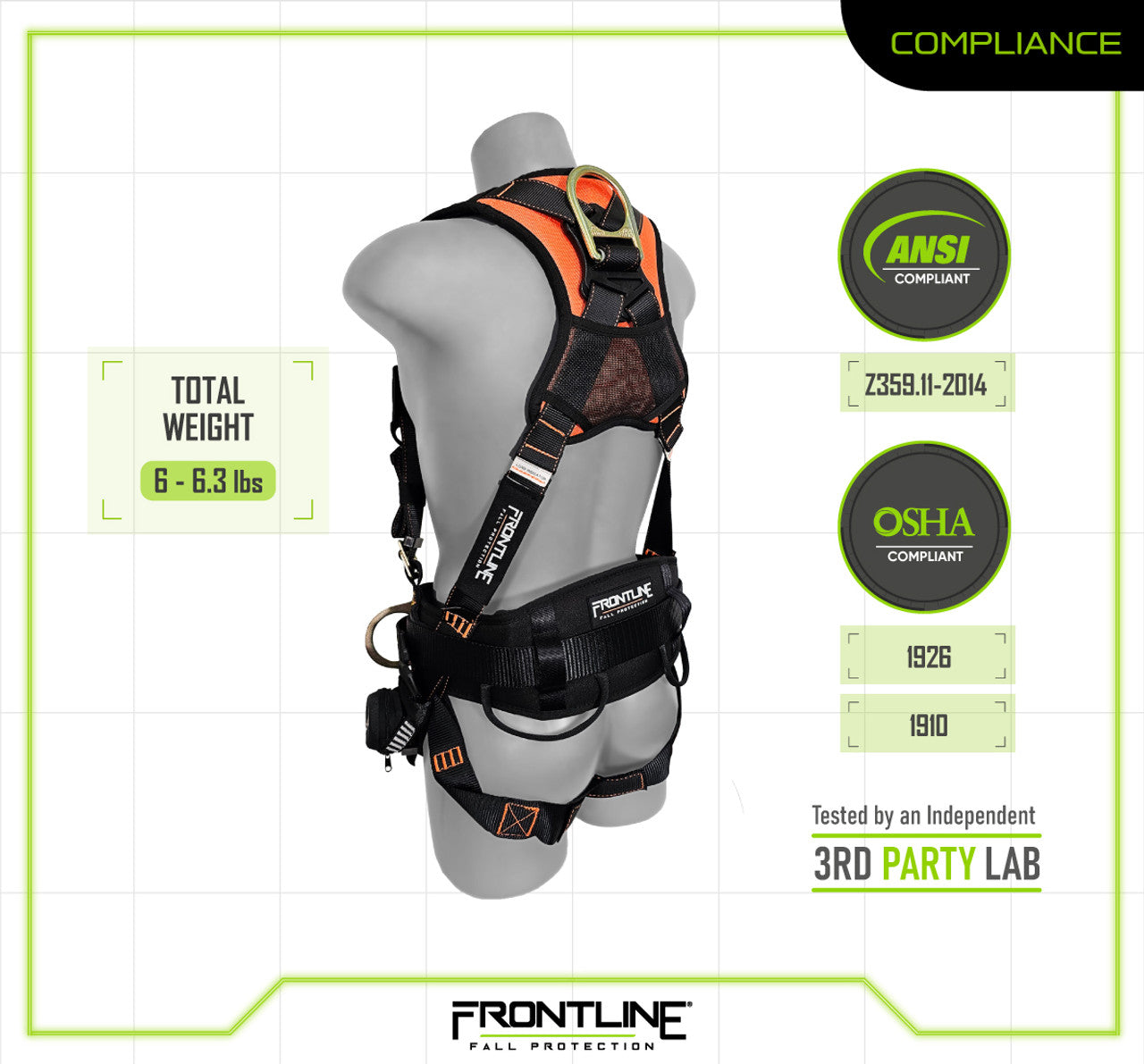 Arnés de cuerpo completo Frontline 100CTB Combat Construction con hebillas de lengüeta para piernas y correas para traumatismos, talla M/L