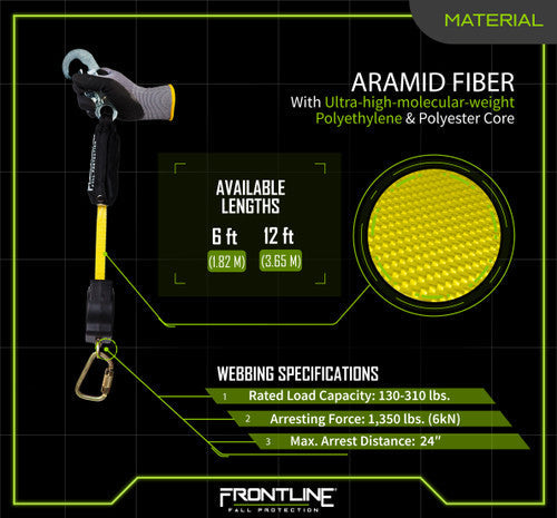 SRL de una sola pierna con tejido de fibra de aramida y gancho de acero en el extremo, Frontline RPA12S