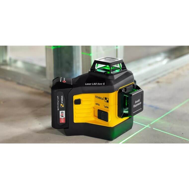 Stabila 03420 Multi-line laser LAX 600 G, 12 V system, 7-piece set, with battery and charger