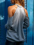 Open Shoulder Distressed Long Sleeve Top