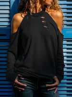 Open Shoulder Distressed Long Sleeve Top