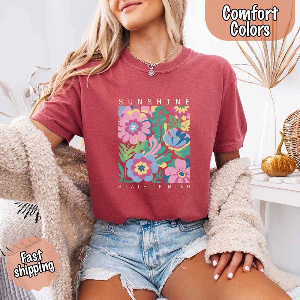 Sunshine State of Mind Comfort Colors T-Shirt – Cute Oversized Beach Tee or Swimsuit Cover Up Gift