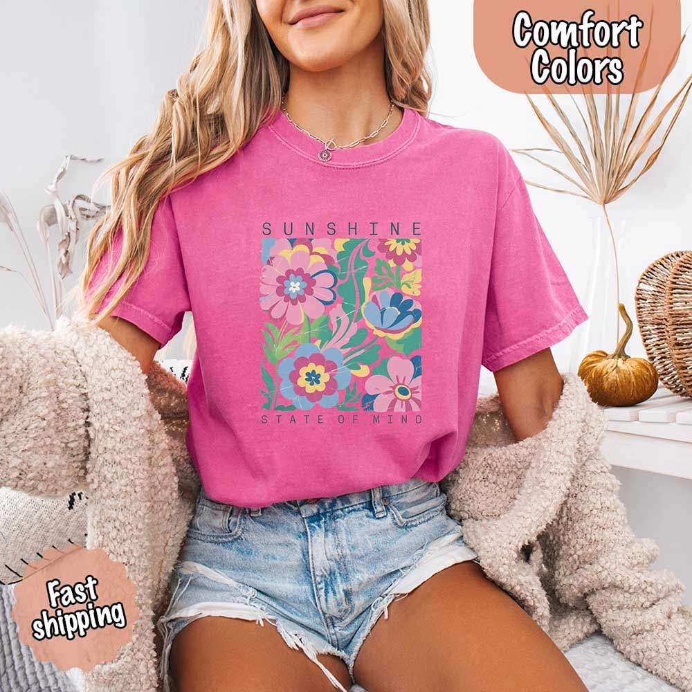 Sunshine State of Mind Comfort Colors T-Shirt – Cute Oversized Beach Tee or Swimsuit Cover Up Gift