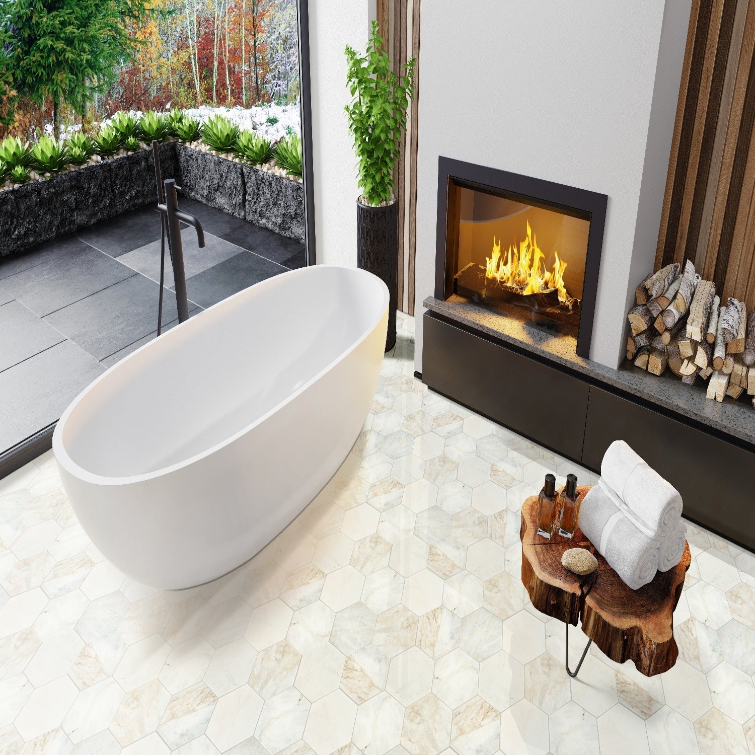 Arabescato Venato 8" Hexagon Suelo y Pared - Colección MSI