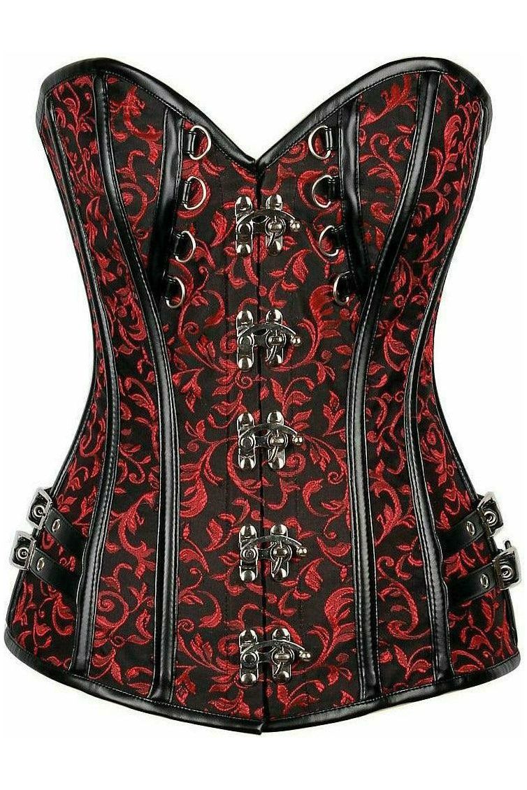 Top Drawer Brocade & Faux Leather Steel Boned Corset