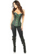 Top Drawer Dark Green Brocade & Faux Leather Steel Boned Corset