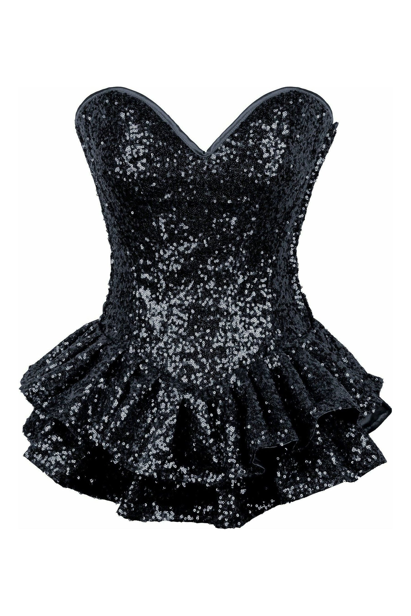 Top Drawer Black Sequin Steel Boned Mini Corset Dress