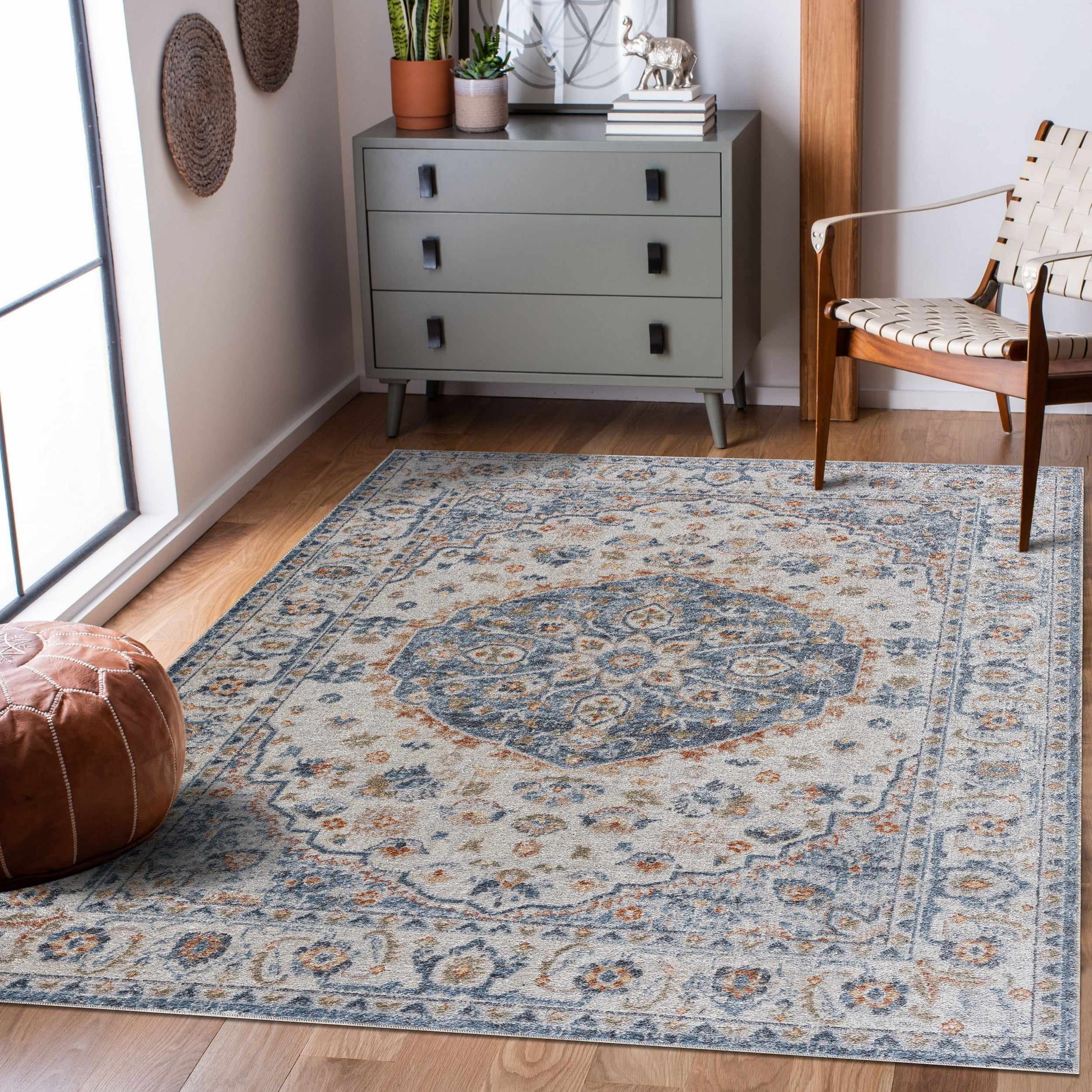 Alfombra lavable Hiti color crema azul - Liquidación