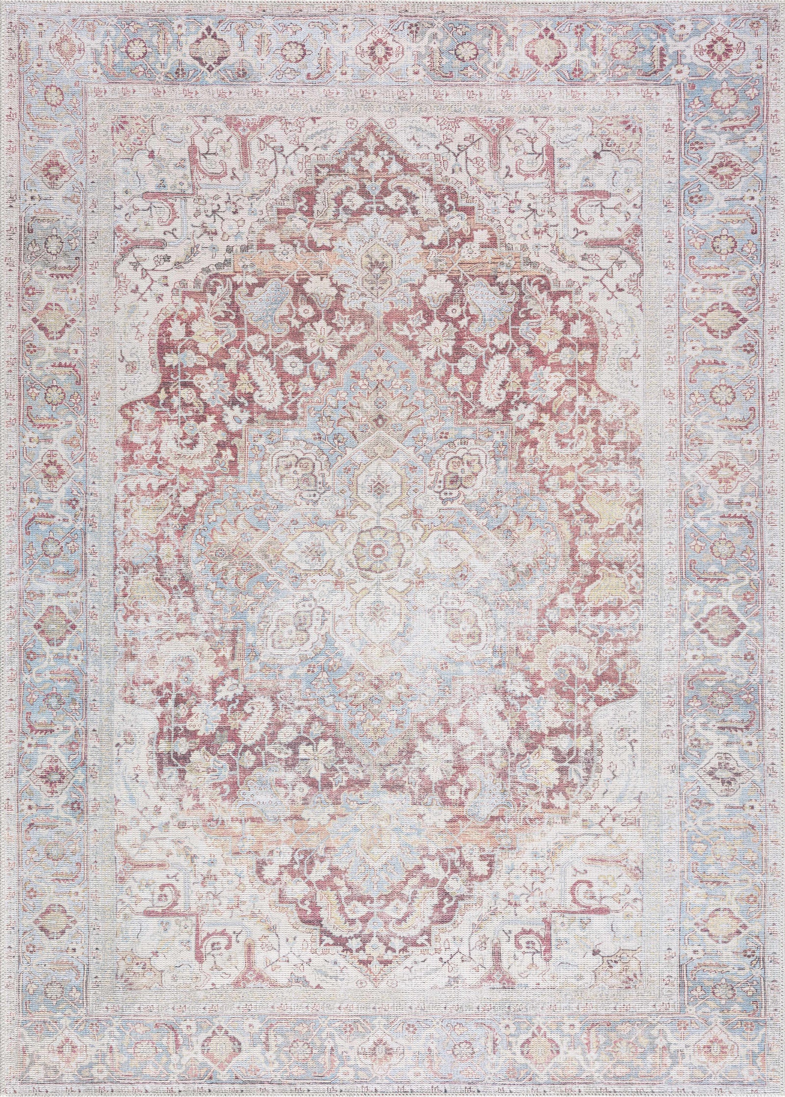 Alfombra lavable vintage Leeston en color crema óxido - Oferta