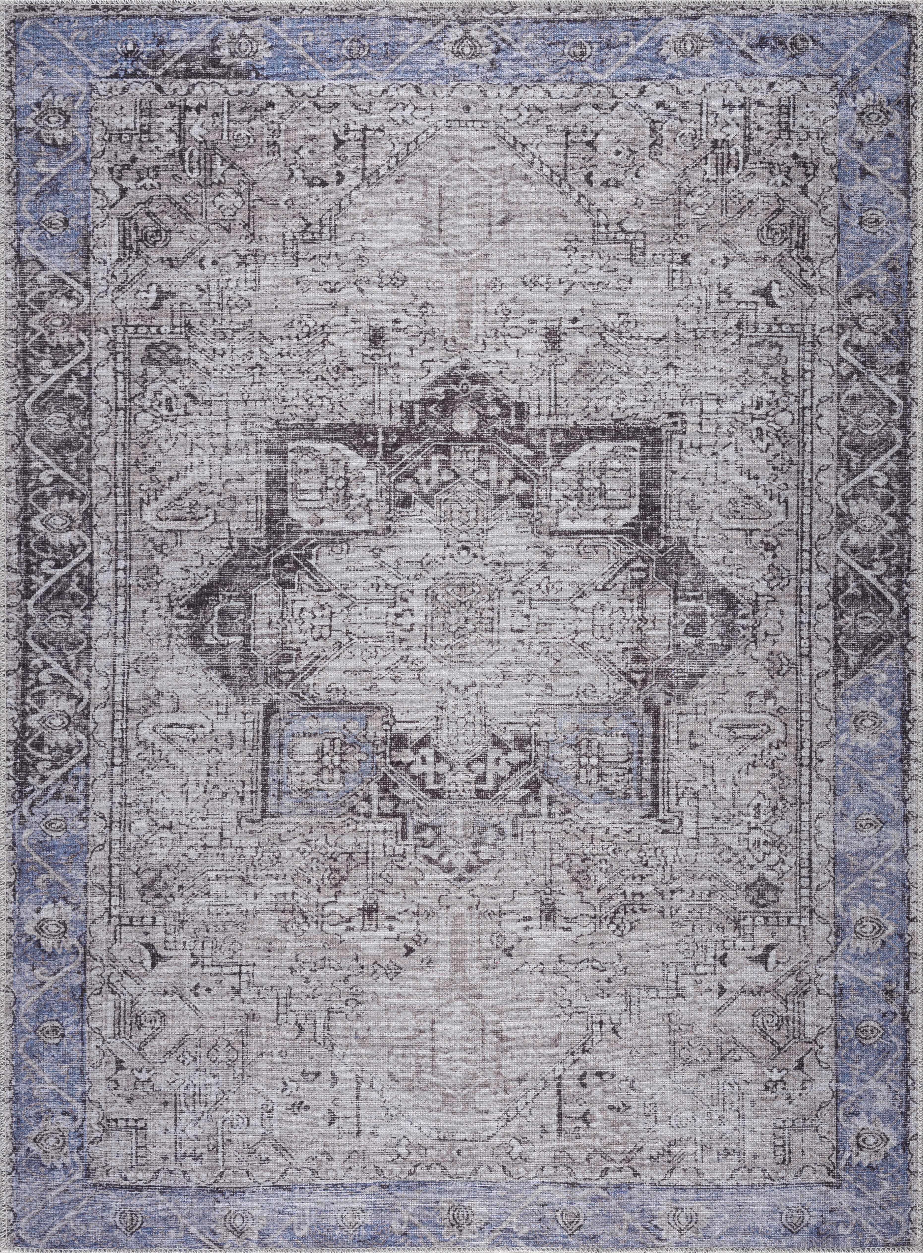 Alfombra lavable Rosman azul y beige - Promoción - Liquidación