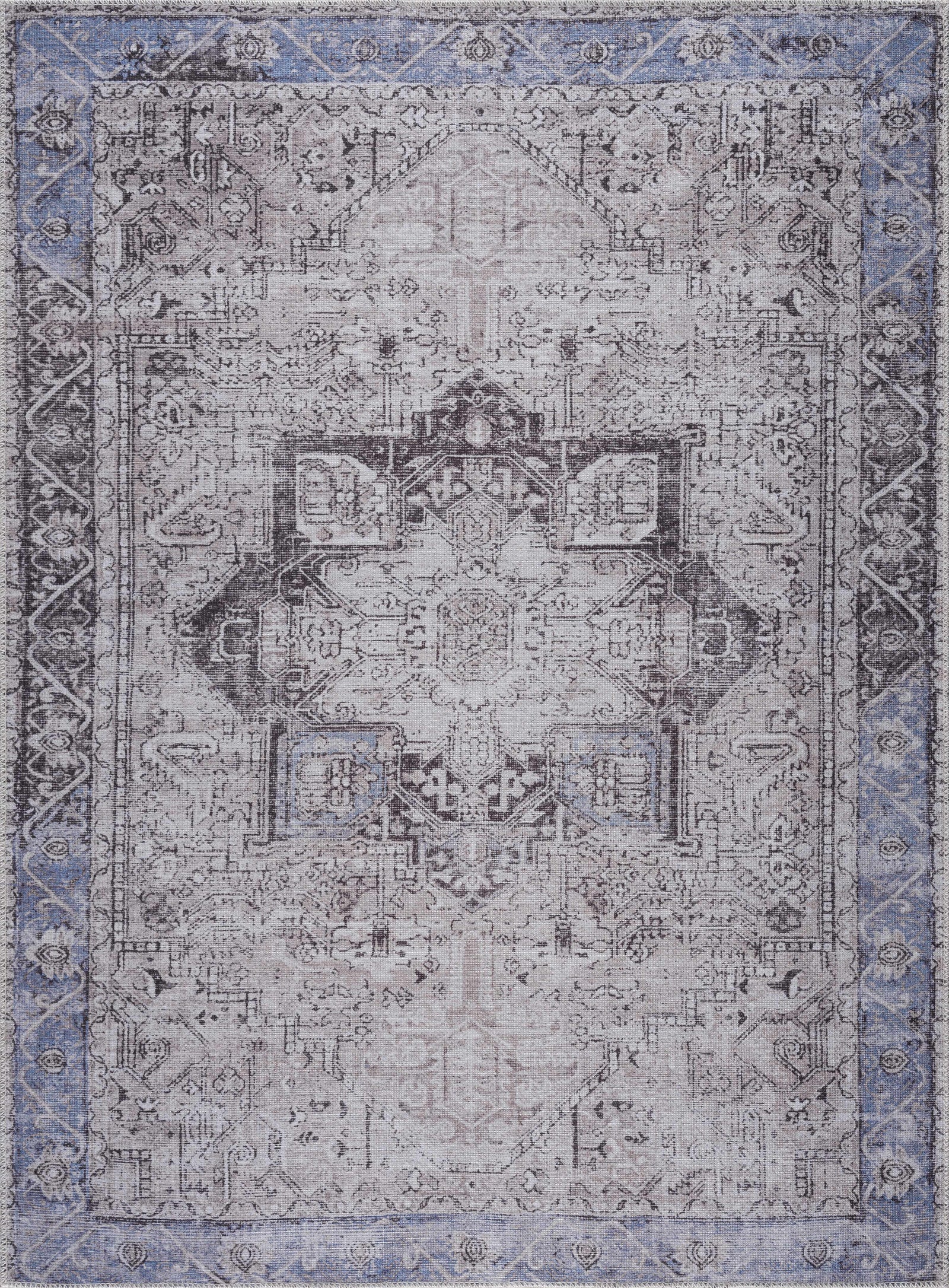 Alfombra lavable Rosman azul y beige - Promoción - Liquidación