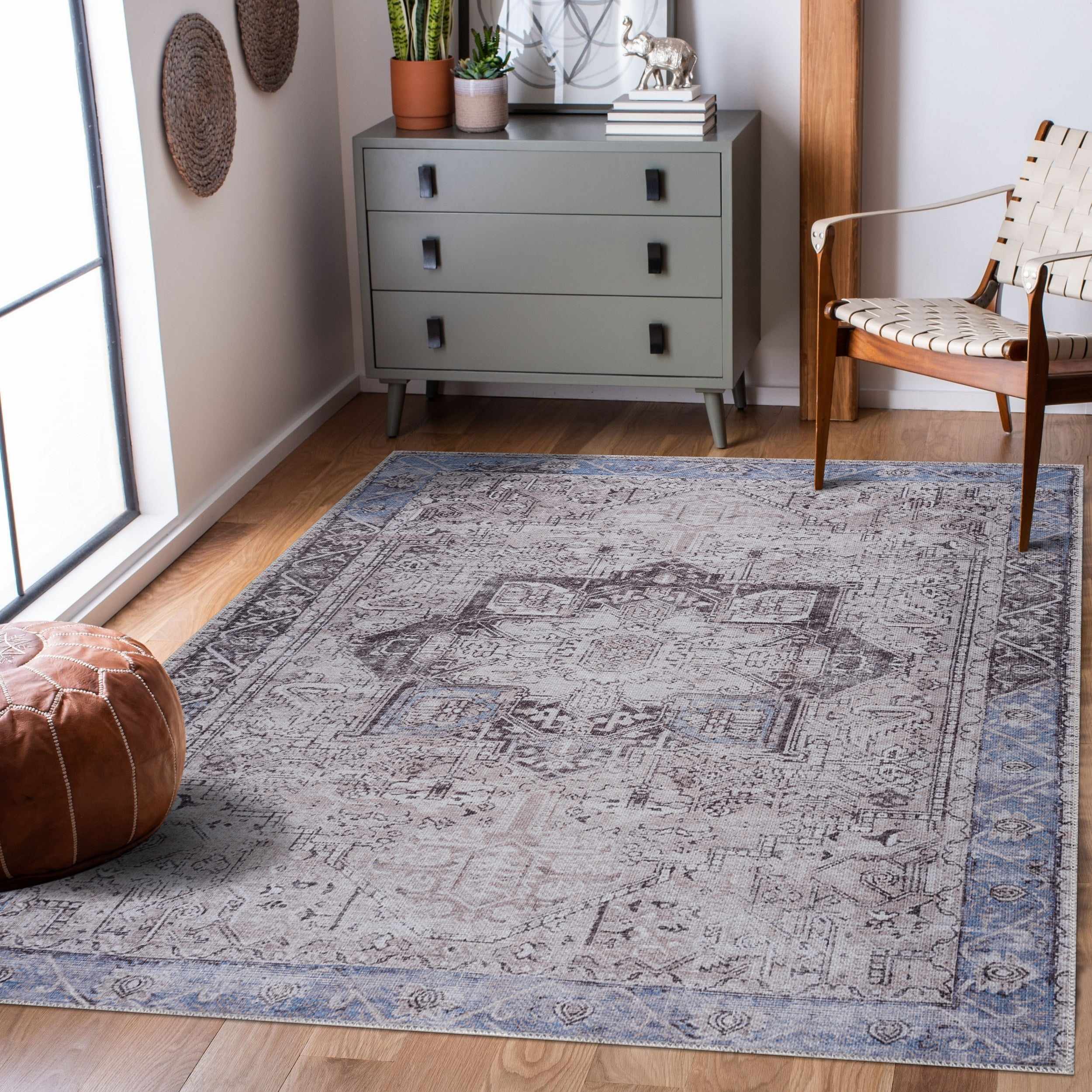 Alfombra lavable Rosman azul y beige - Promoción - Liquidación
