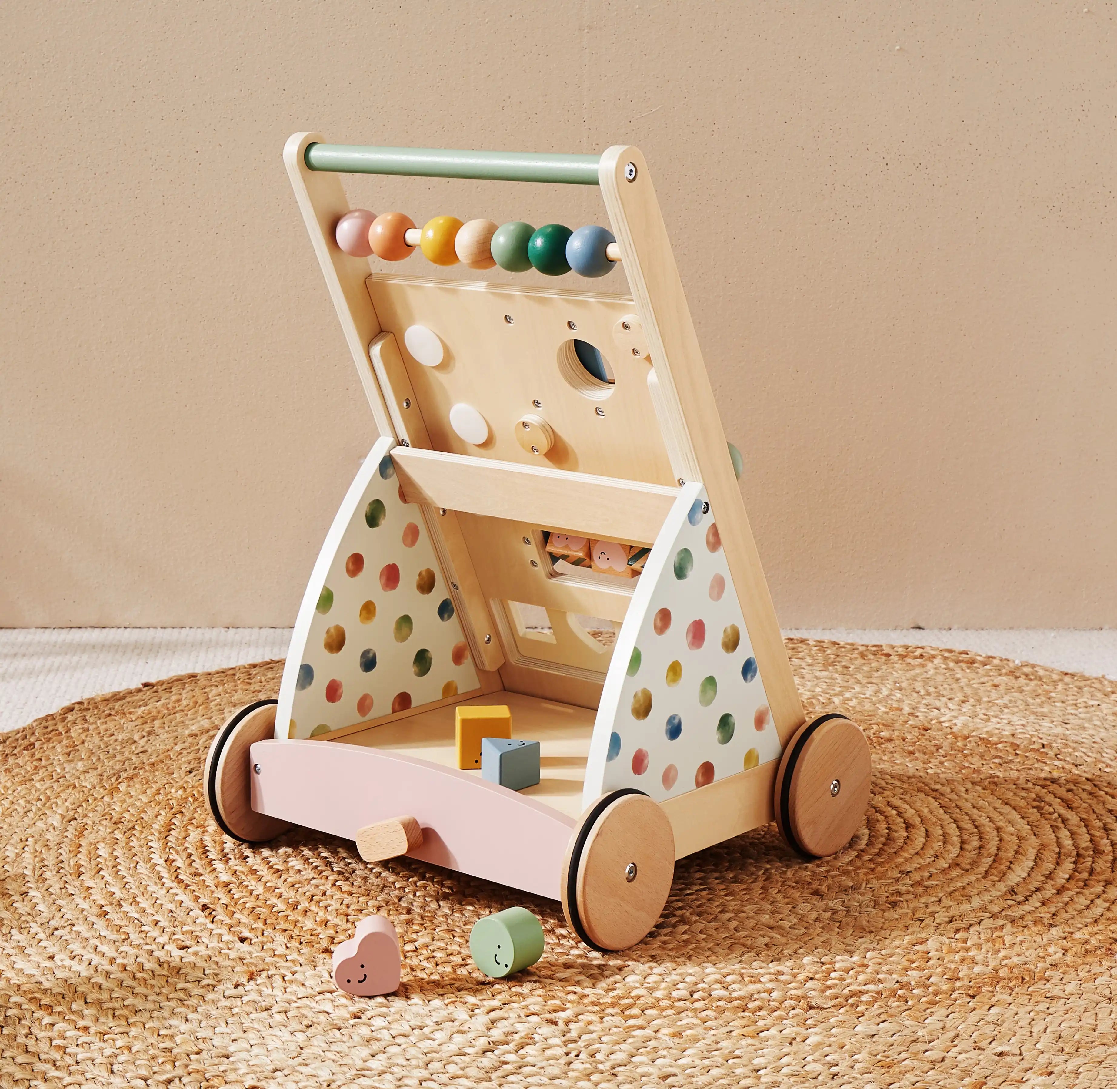 Tiny Land Baby Push Walker, Wooden Baby Walker for Girls, Adjustable Speed Walkers for Baby Boys, Montessori Walker Toy, Baby Activity Center, Push Toys for Kids Development (Morandi)