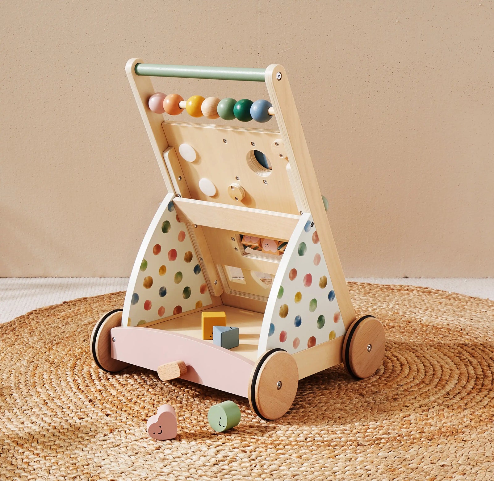 Tiny Land Baby Push Walker, Wooden Baby Walker for Girls, Adjustable Speed Walkers for Baby Boys, Montessori Walker Toy, Baby Activity Center, Push Toys for Kids Development (Morandi)