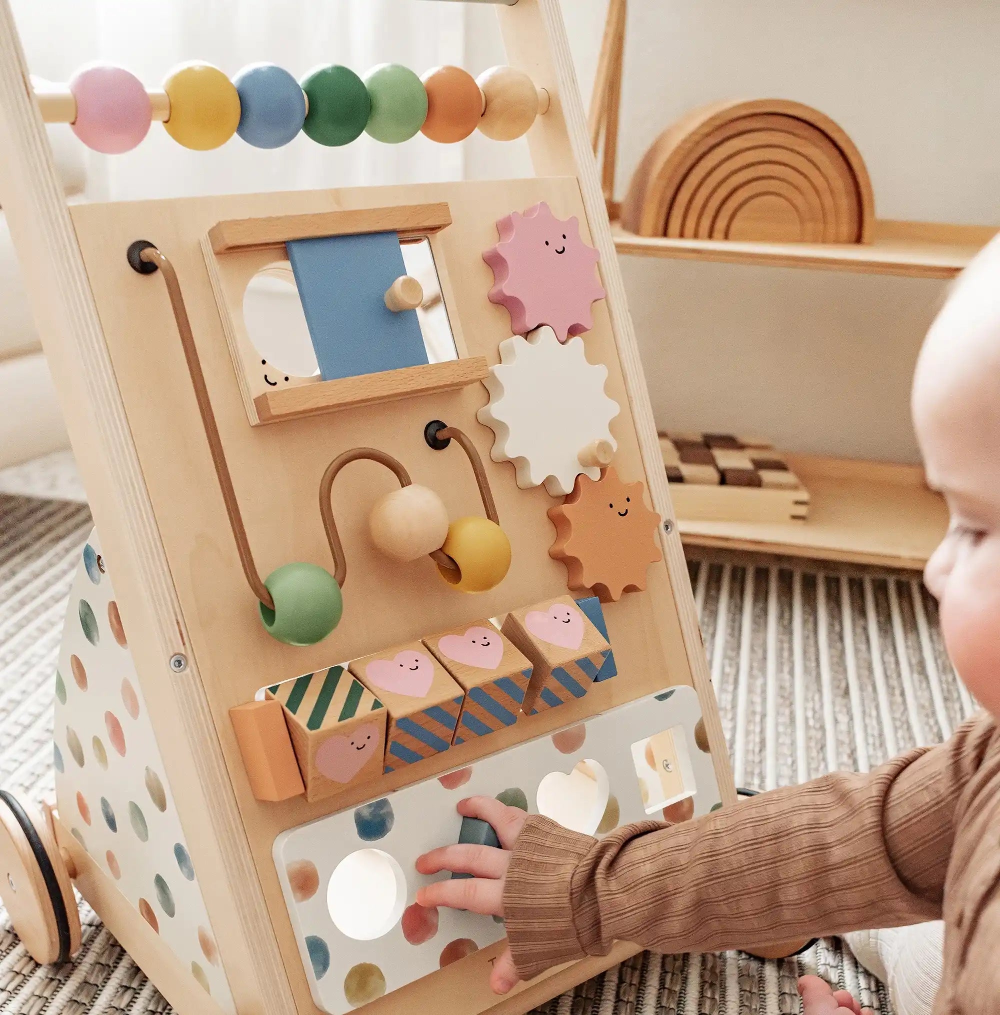 Tiny Land Baby Push Walker, Wooden Baby Walker for Girls, Adjustable Speed Walkers for Baby Boys, Montessori Walker Toy, Baby Activity Center, Push Toys for Kids Development (Morandi)
