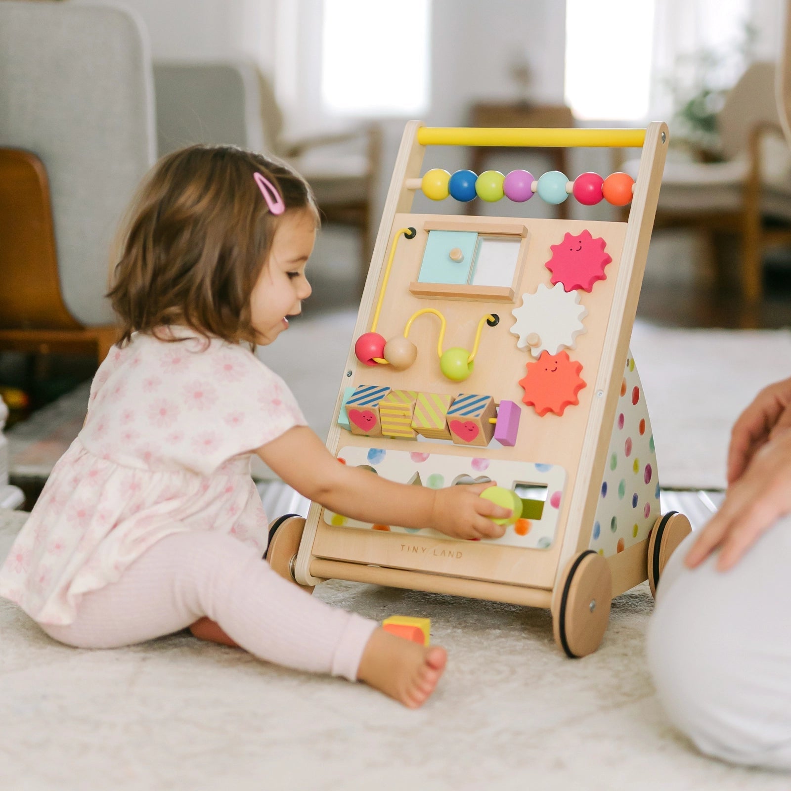 Tiny Land Baby Push Walker, Wooden Baby Walker for Girls, Adjustable Speed Walkers for Baby Boys, Montessori Walker Toy, Baby Activity Center, Push Toys for Kids Development (Rainbow)