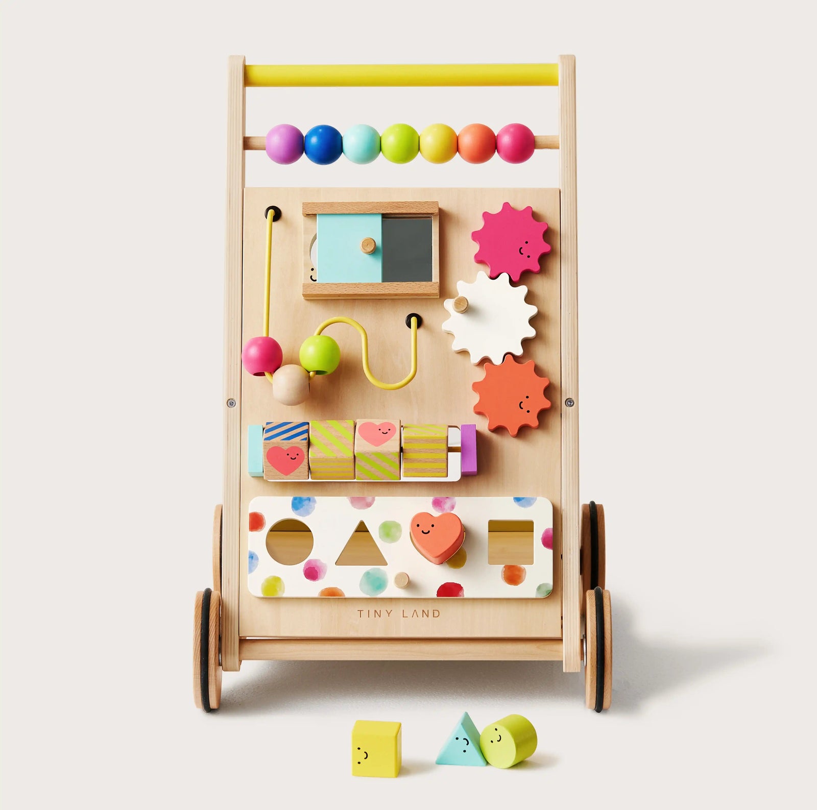 Tiny Land Baby Push Walker, Wooden Baby Walker for Girls, Adjustable Speed Walkers for Baby Boys, Montessori Walker Toy, Baby Activity Center, Push Toys for Kids Development (Rainbow)