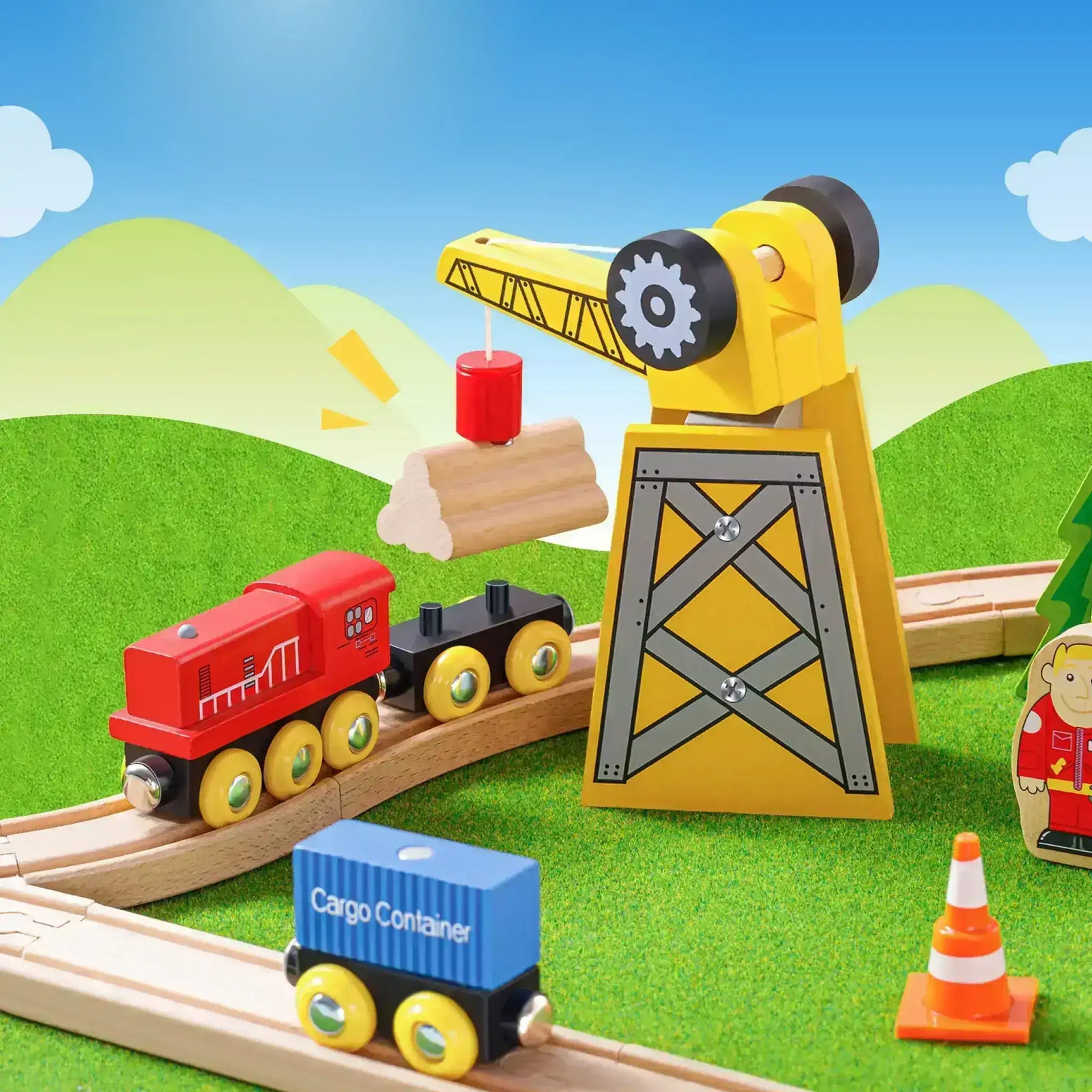 Tiny Land Wooden Track Trains 55 Pcs