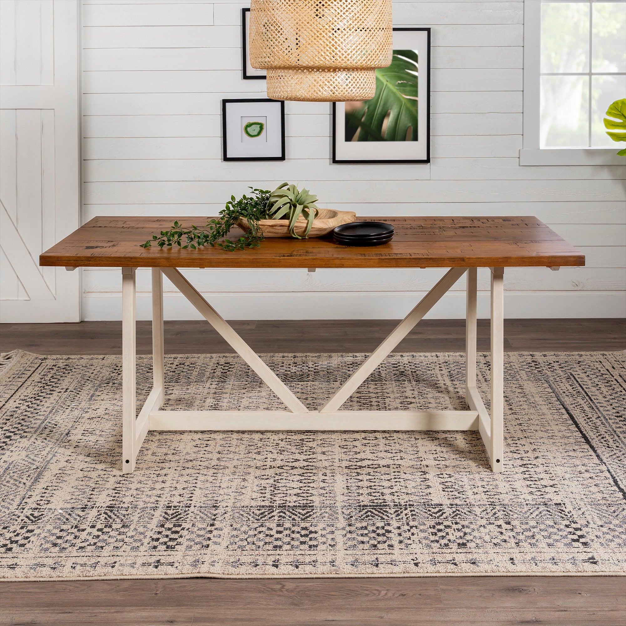 Mesa de comedor con caballete de madera maciza Brennan