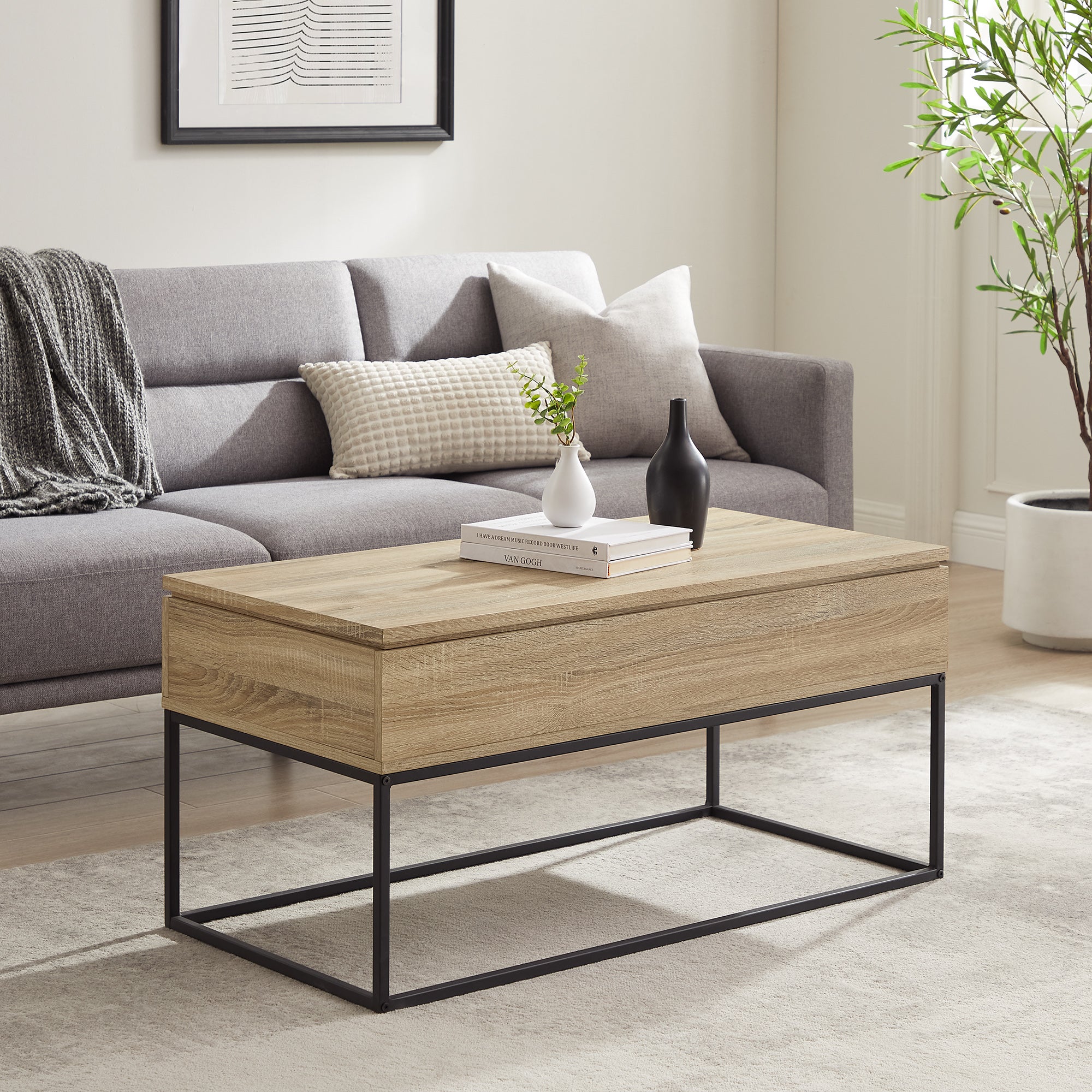 Mesa de centro elevable moderna de madera y metal de 40 pulgadas de Tyson