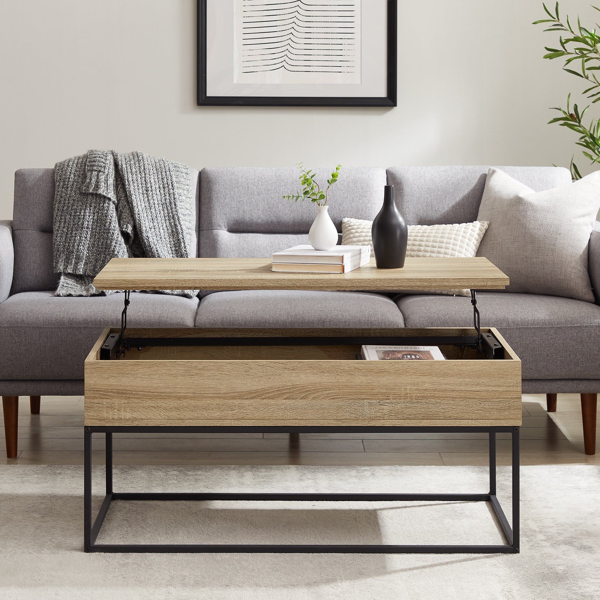 Mesa de centro elevable moderna de madera y metal de 40 pulgadas de Tyson