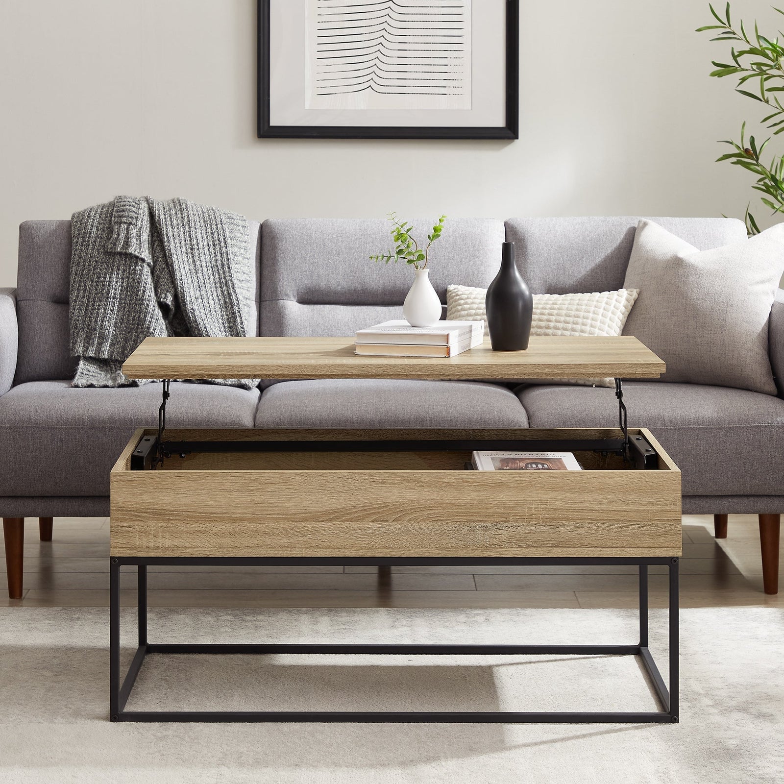 Mesa de centro elevable moderna de madera y metal de 40 pulgadas de Tyson