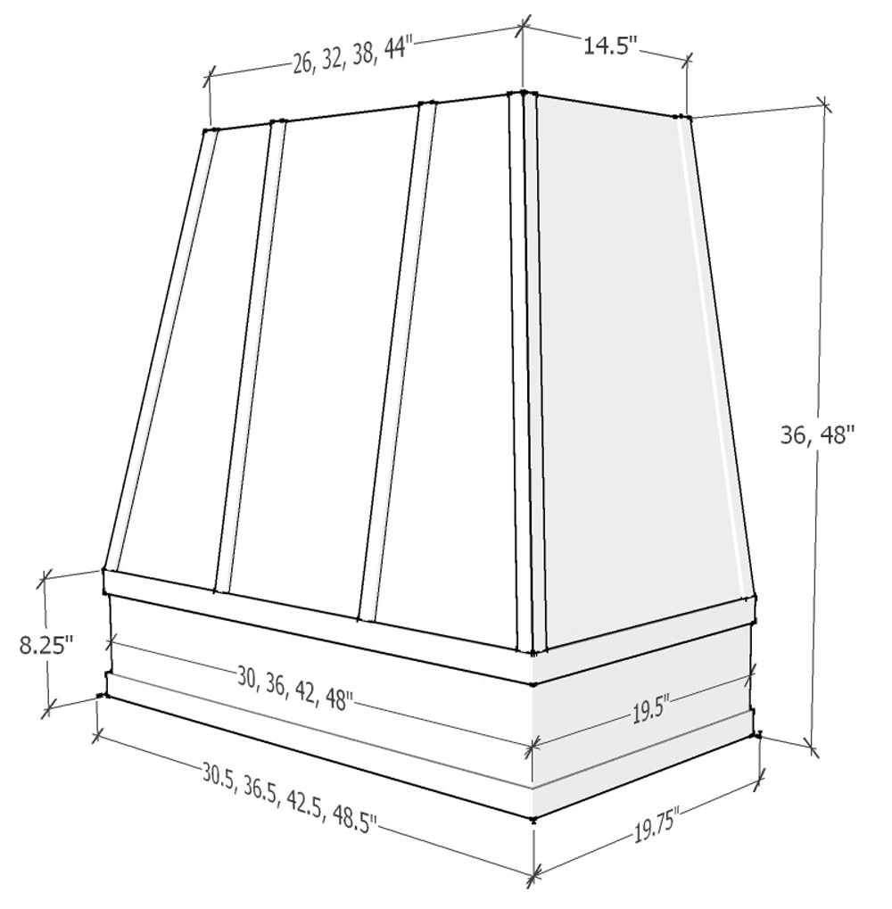 Espresso Wood Range Hood With Tapered Strapped Front and Block Trim - 30