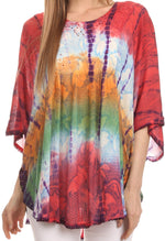 Sakkas Ellesa Ombre Tie Dye Circle Poncho Blouse Shirt Top With Sequin Embroidery