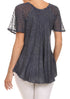 Sakkas Ellie Sequin Embroidered Cap Sleeve Scoop Neck Relaxed Fit Blouse