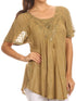 Sakkas Ellie Sequin Embroidered Cap Sleeve Scoop Neck Relaxed Fit Blouse