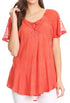 Sakkas Ellie Sequin Embroidered Cap Sleeve Scoop Neck Relaxed Fit Blouse