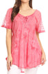 Sakkas Hana Tie Dye Relaxed Fit Embroidery Cap Sleeves Peasant Batik Blouse / Top