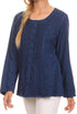 Sakkas Fedella Deep Scoop Neck Long Sleeve Blouse Top With Adjustable Back Straps