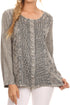 Sakkas Fedella Deep Scoop Neck Long Sleeve Blouse Top With Adjustable Back Straps