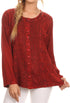 Sakkas Fedella Deep Scoop Neck Long Sleeve Blouse Top With Adjustable Back Straps