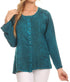 Sakkas Fedella Deep Scoop Neck Long Sleeve Blouse Top With Adjustable Back Straps