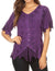 Sakkas Emma Womens Stonewashed V neck Short Sleeve Blouse Top Crochet Button Down