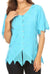 Sakkas Emma Womens Stonewashed V neck Short Sleeve Blouse Top Crochet Button Down