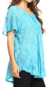 Sakkas Maliky Wide Corset Neck Floral Embroidered Cap Sleeve Blouse Top Shirt
