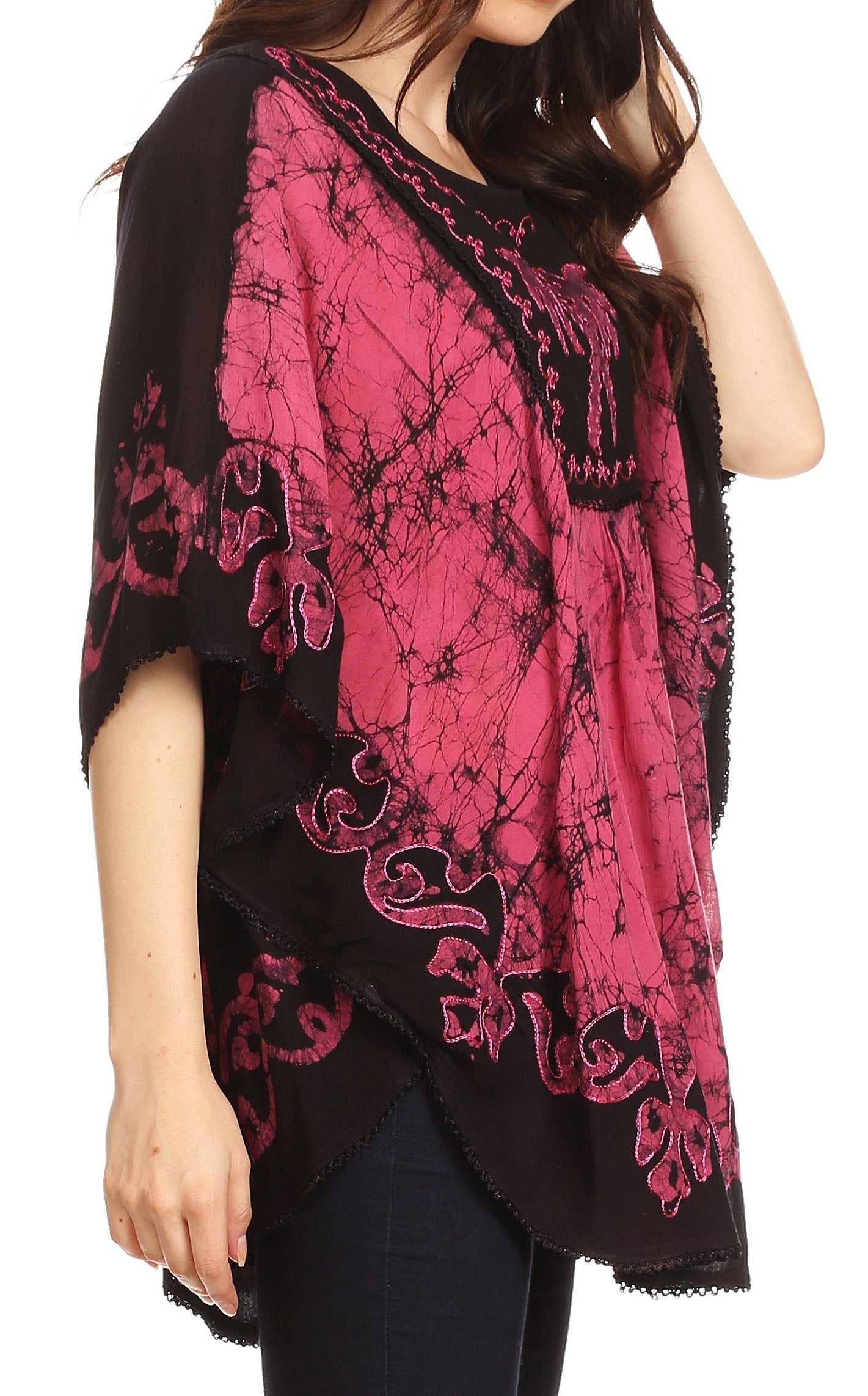 Sakkas Lynda - Poncho campesino con bordado batik de dos tonos y palmeras