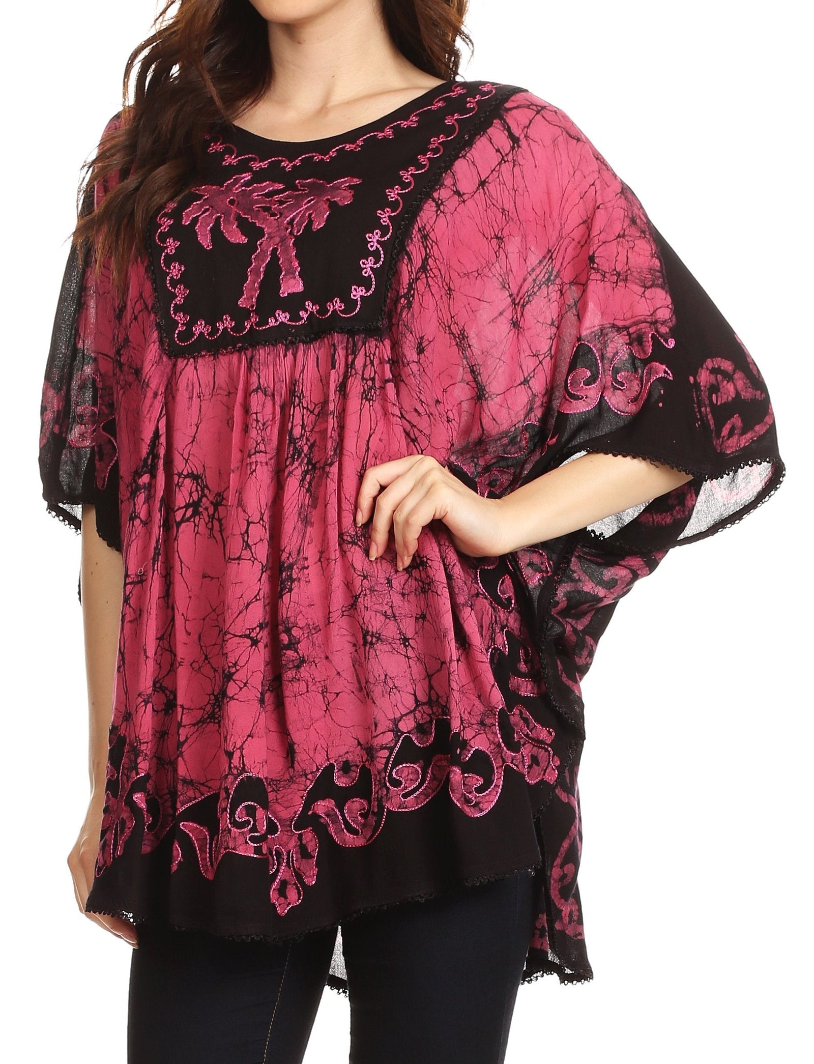 Sakkas Lynda - Poncho campesino con bordado batik de dos tonos y palmeras