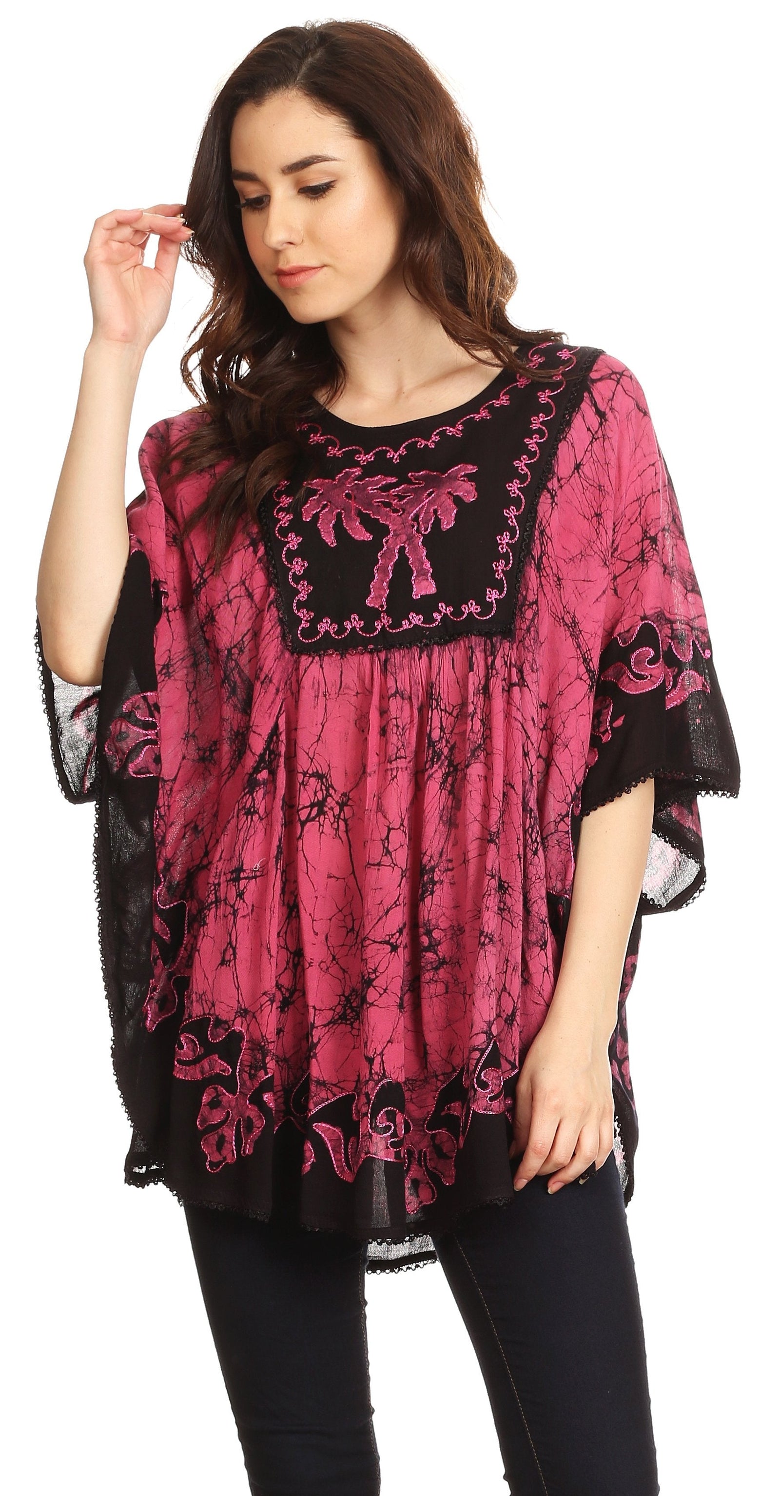 Sakkas Lynda - Poncho campesino con bordado batik de dos tonos y palmeras