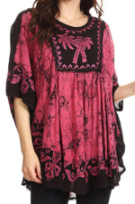 Sakkas Lynda - Poncho campesino con bordado batik de dos tonos y palmeras