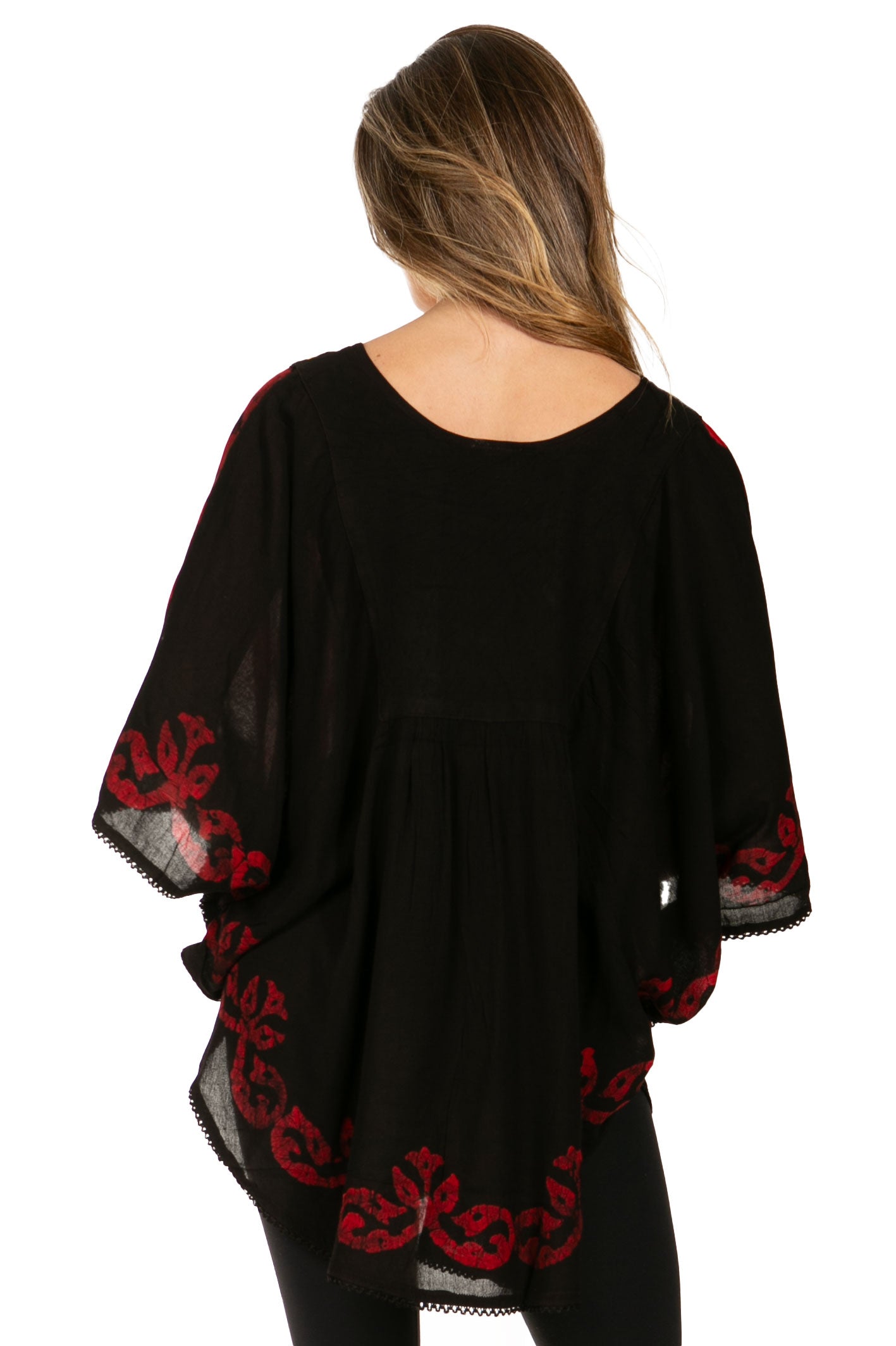 Sakkas Lynda - Poncho campesino con bordado batik de dos tonos y palmeras