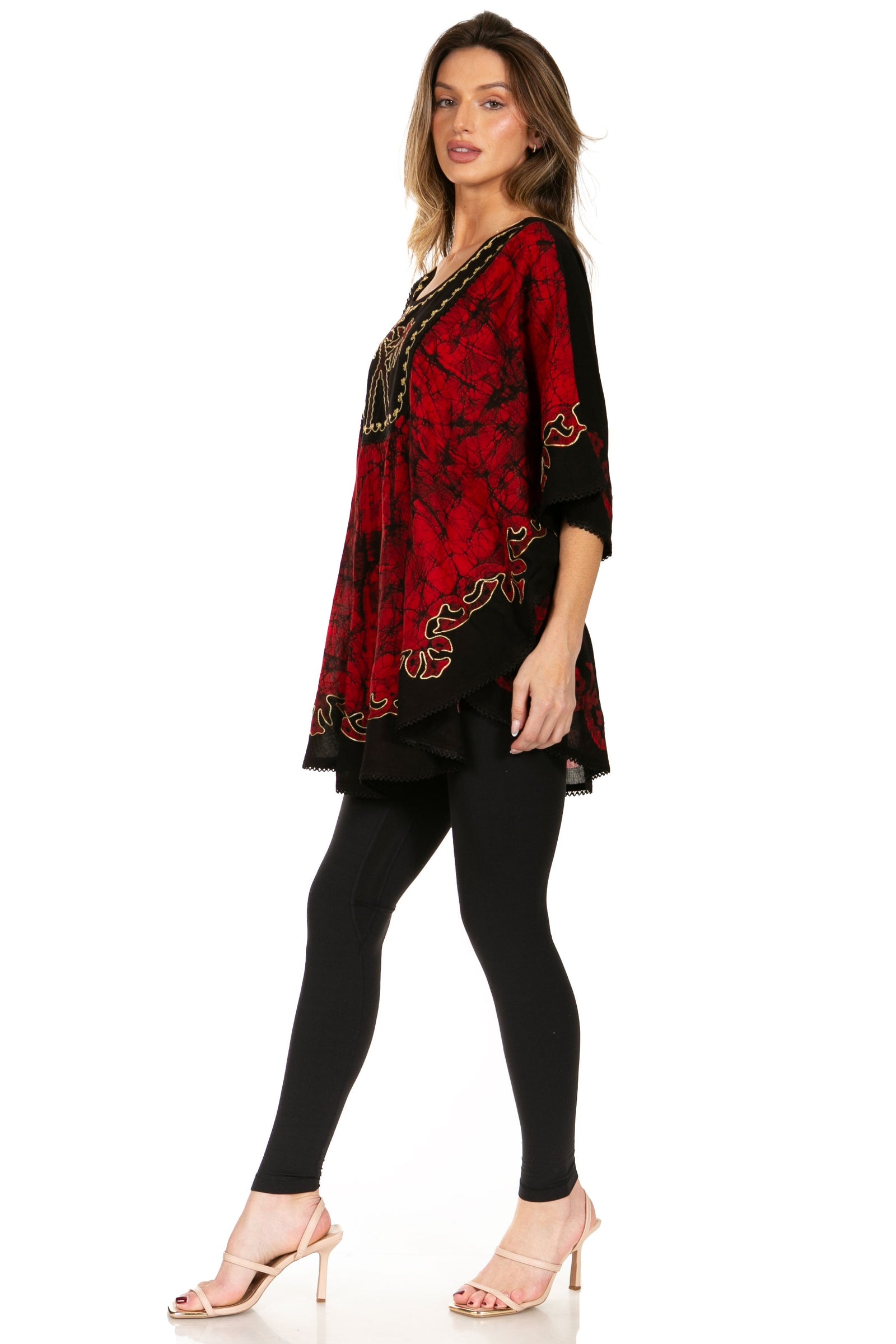 Sakkas Lynda - Poncho campesino con bordado batik de dos tonos y palmeras