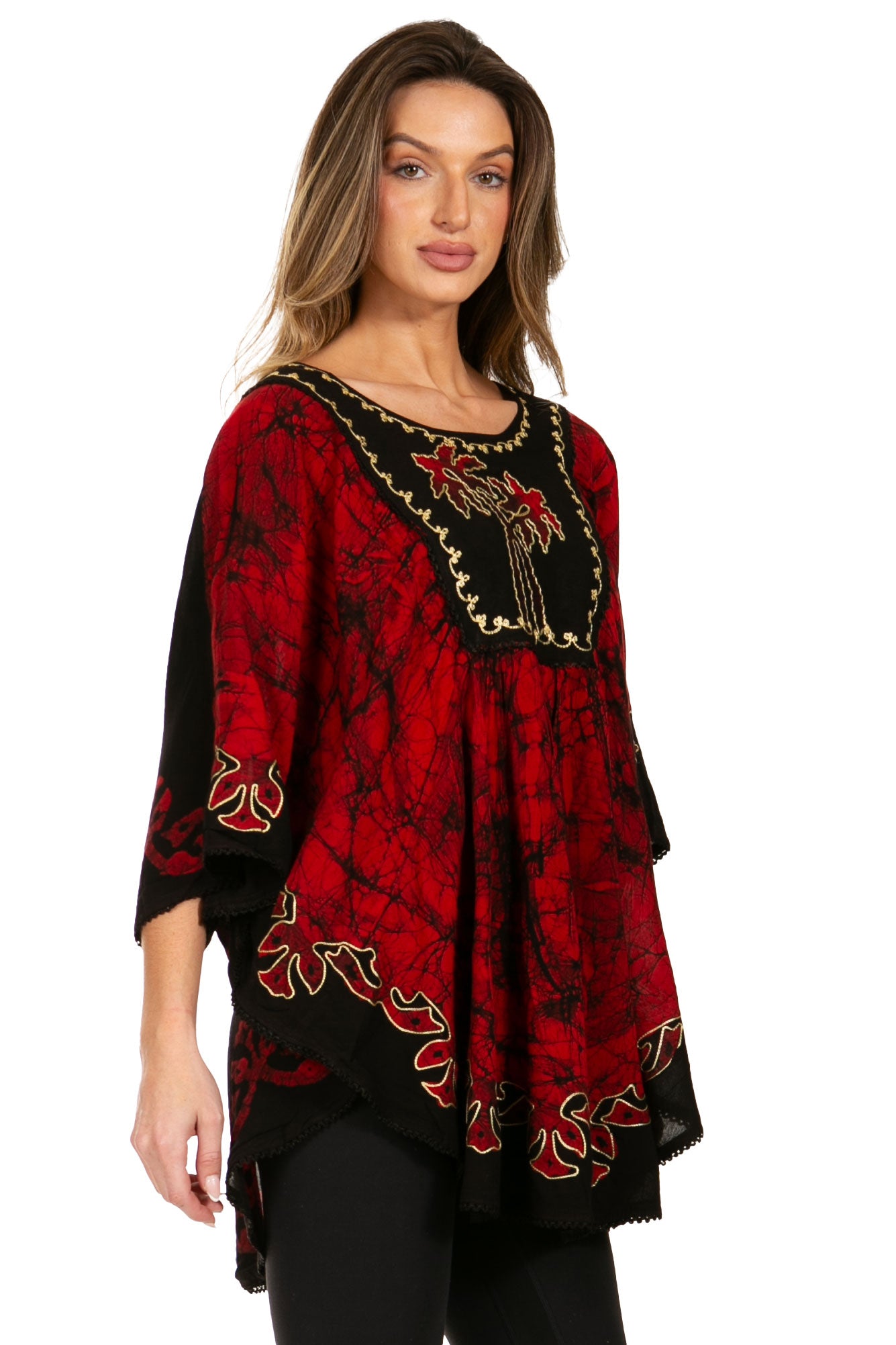 Sakkas Lynda - Poncho campesino con bordado batik de dos tonos y palmeras